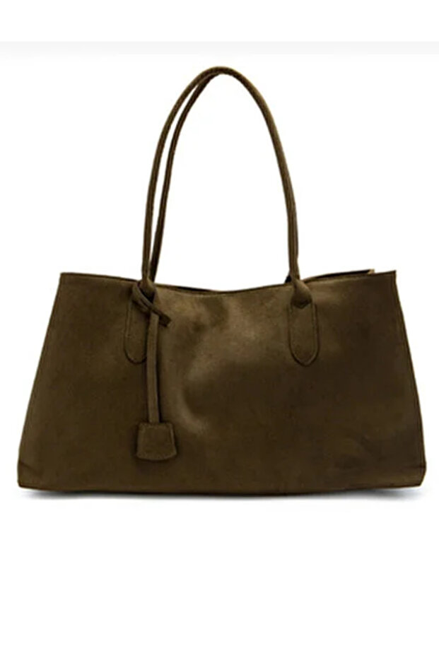 Women's Khaki Magnet Closure Suede Hand and Shoulder Bag