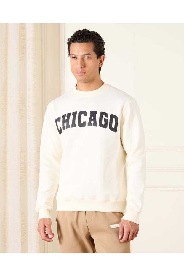 Men Ivory Graphic Crew Neck Sweatshirt