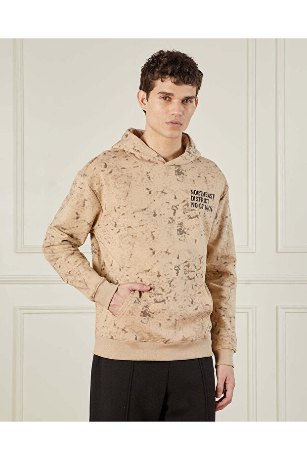 Men Beige Hooded Sweatshirt