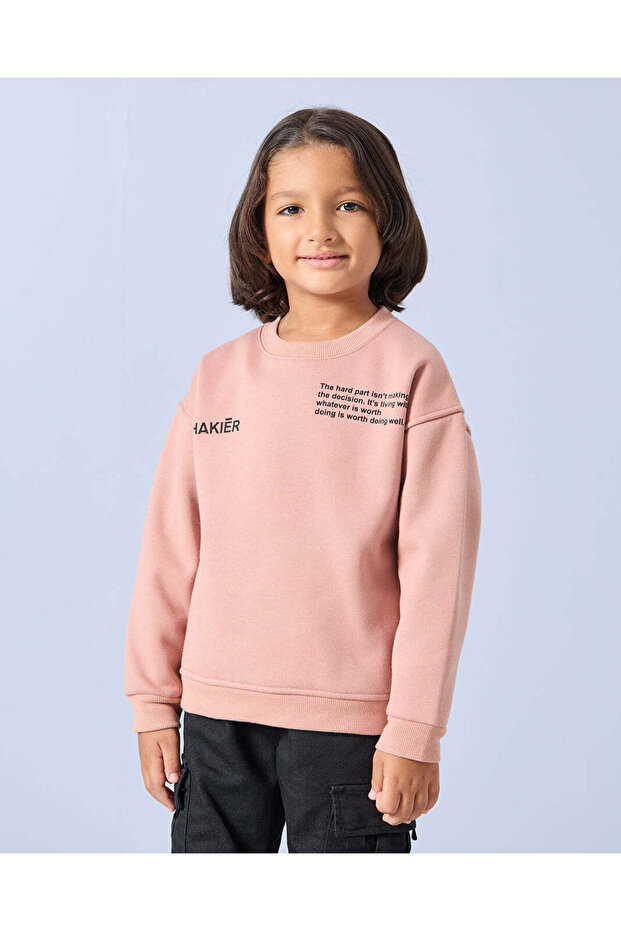 Boys Peach Printed Bonded Sweatshirt