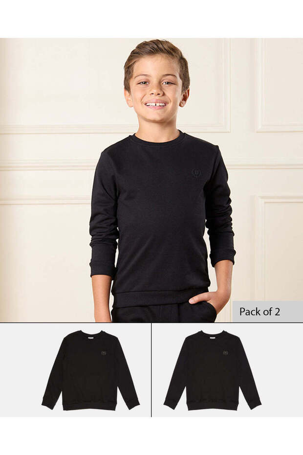Boys Black Solid Sweatshirt Set (Pack of 2)
