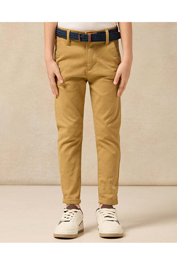 Boys Tan Dobby Belted Trouser