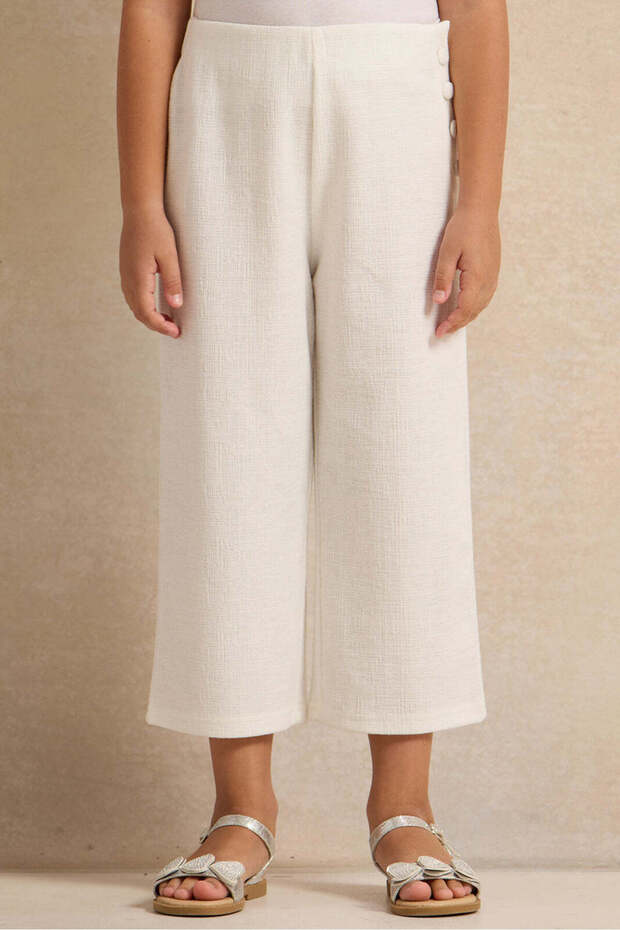 Girls White Wide Leg Trousers