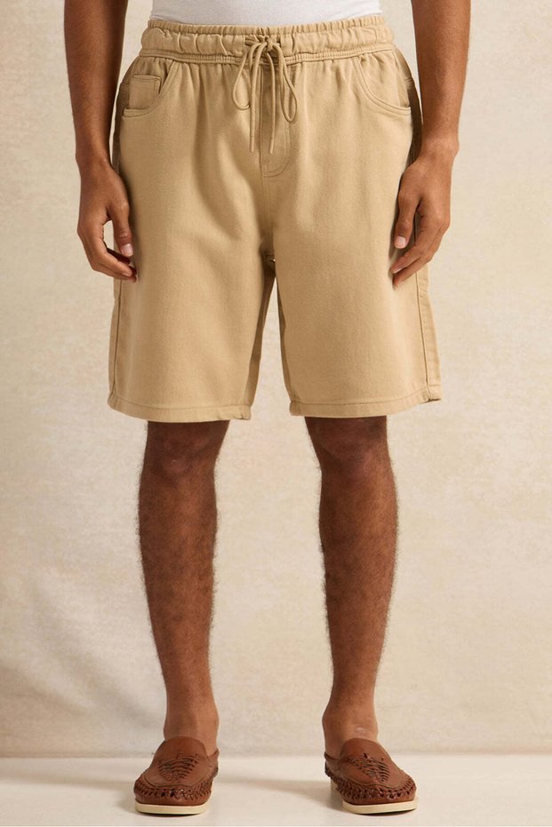 Men Beige Denim Shorts