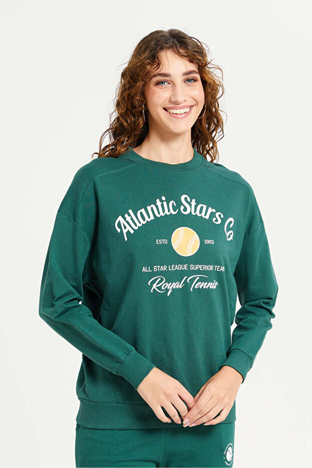 Women Green Printed Sweatshirt