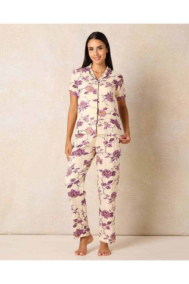 Women White Printed Pajama Set (2 Piece)