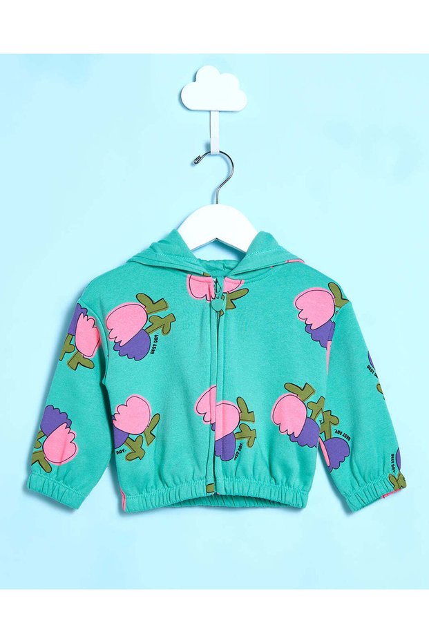 Infant Girls Green Floral Print Hooded Sweatshirt