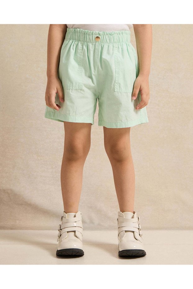 Girls Mint Plain High Waist Shorts