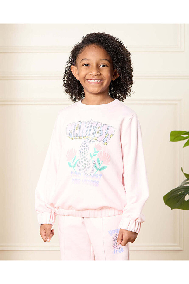 Girls Pink Manifest Printed Sweatshirt