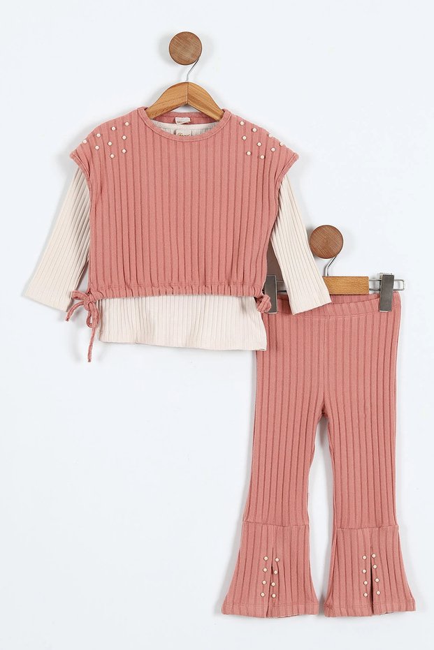 Girl's Pearl Sweater Stone Printed Knitwear Set