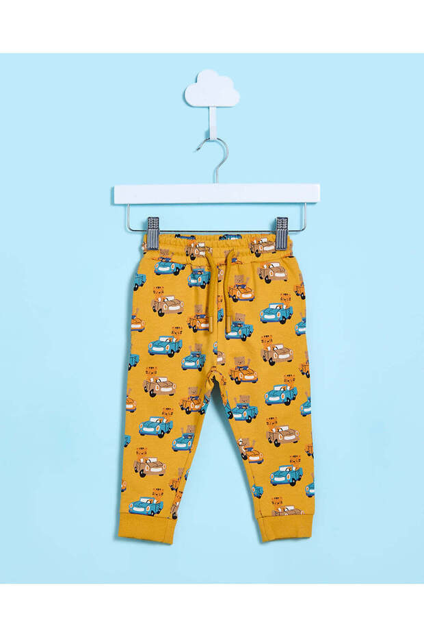 Infant Boys Mustard Printed Track Pants