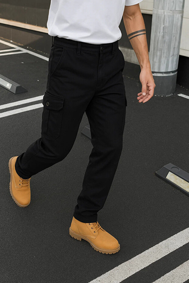Men's Trend Casual Loose Wide Leg Black Tactical Cargo Pants