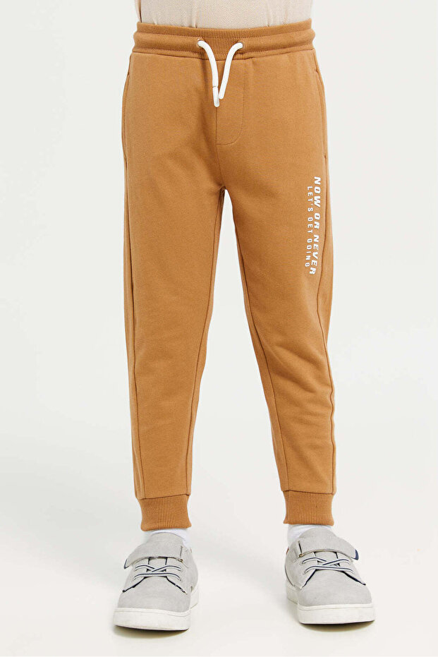Boys Brown Printed Track Pants