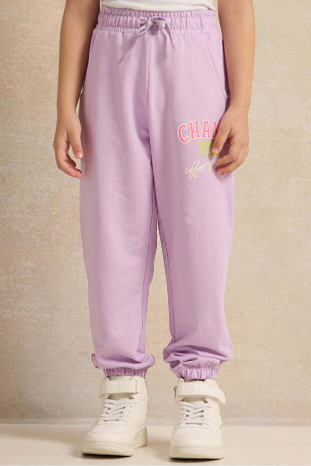 Girls Lilac Placement Print Active Pants