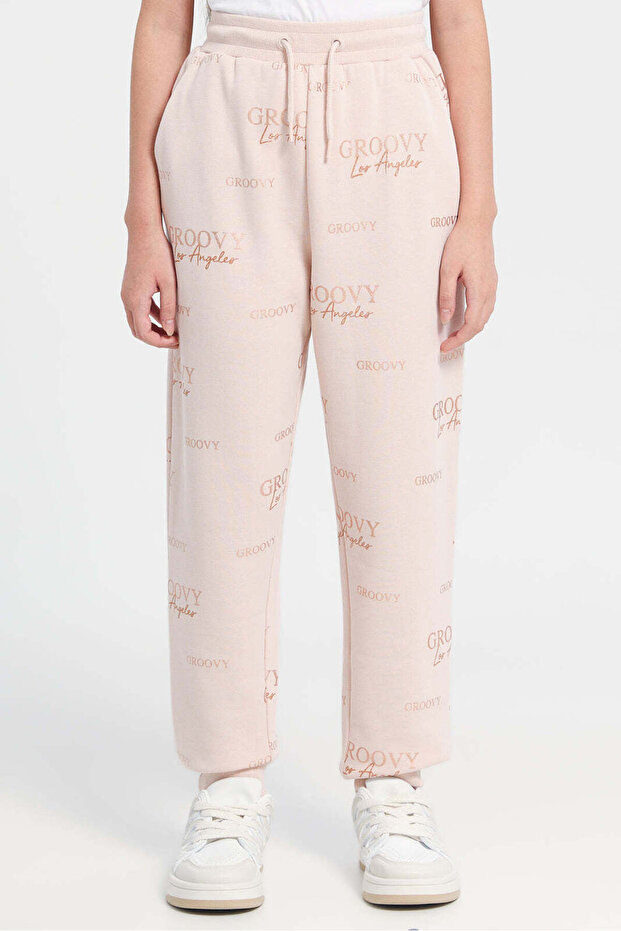 Girls Pink Printed Track Pants