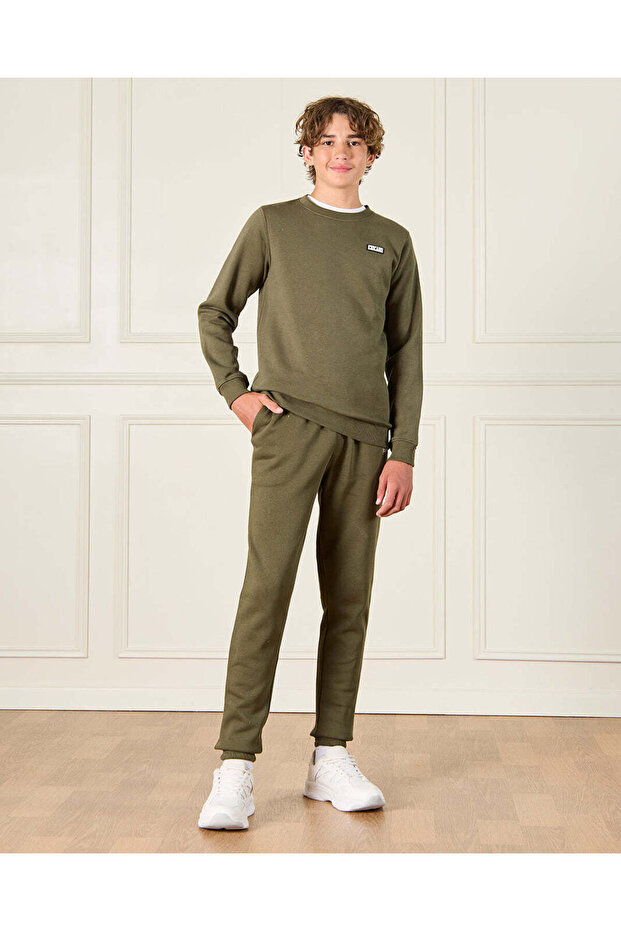 بنطال رياضي سادة زيتوني للأولاد الكبار - 2