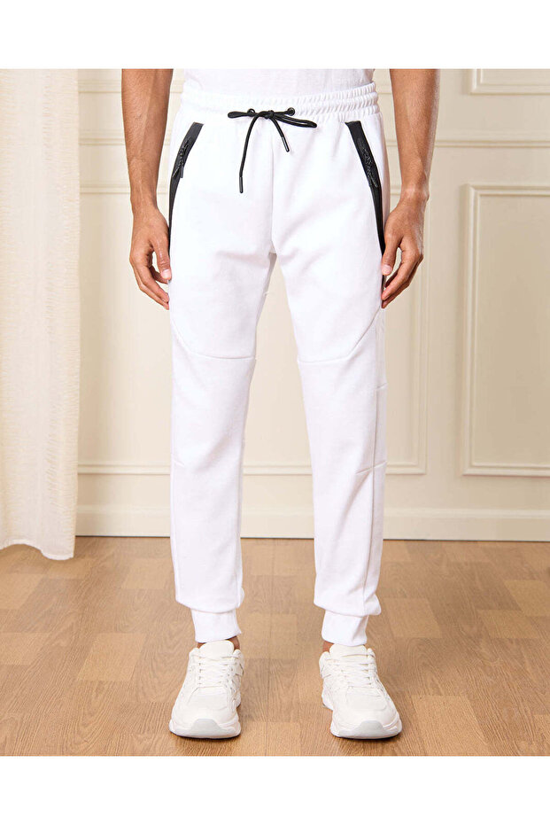Men White Embellished Track Pants