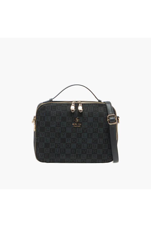 Monogram Print Crossbody Bag with Zip Closure