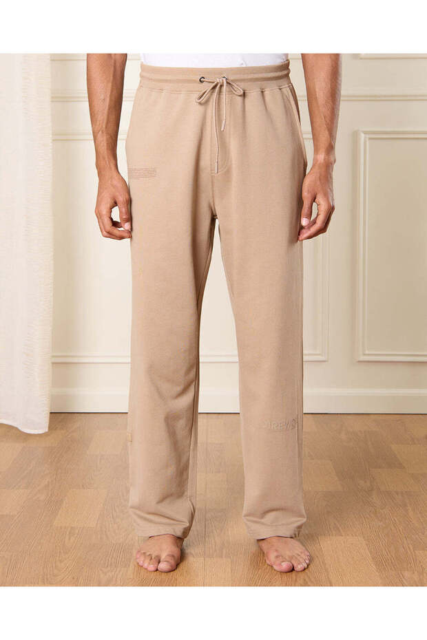 بنطلون رجالي بيج سادة للاسترخاء - 1
