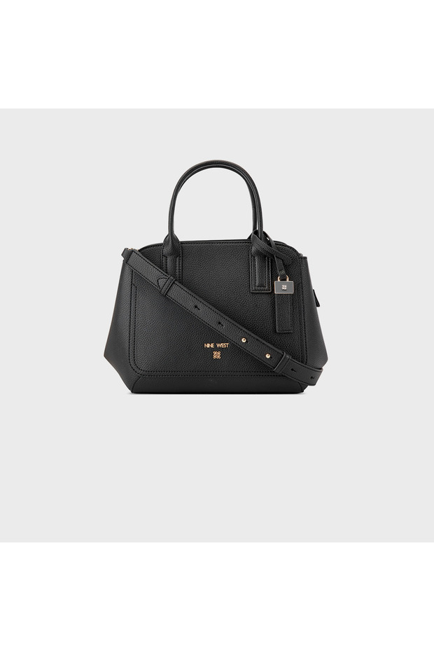 Morden Textured Double Handle Satchel Bag with Zipper Closure and Detachable Strap