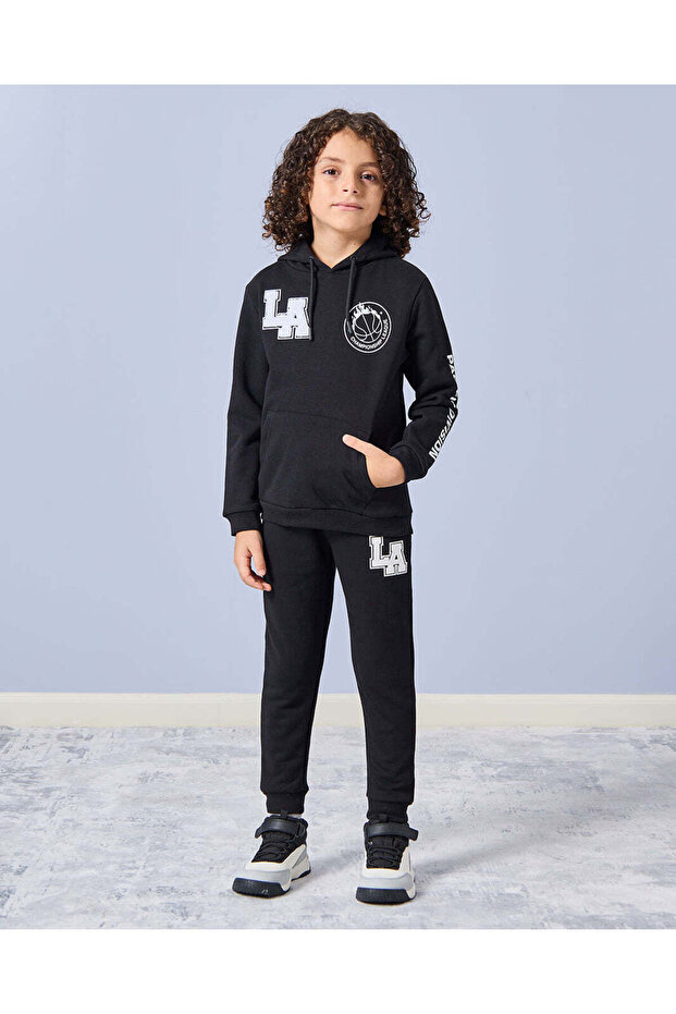 Boys Black Hooded Casual Jogger Set (2 Piece)