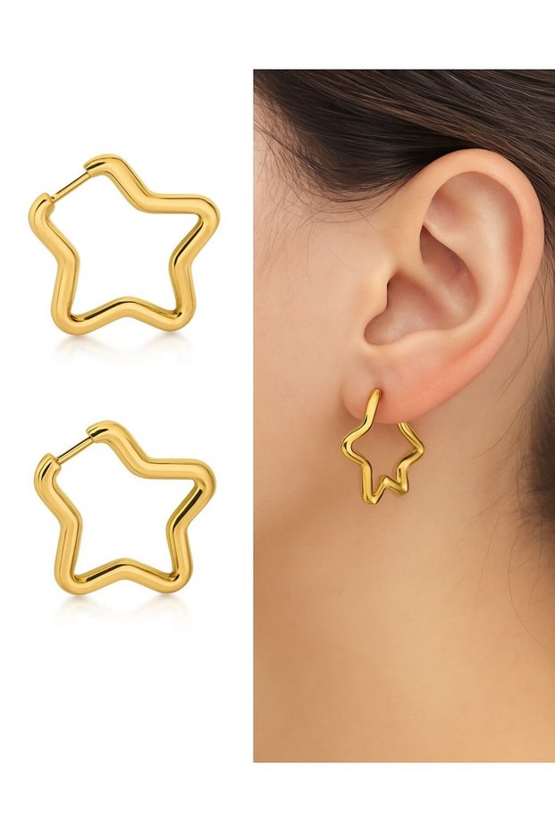 1 Pair Stainless Steel Star Shape Hoop Earrings