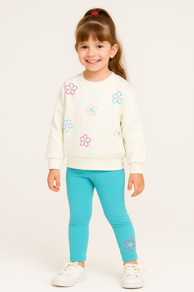 Atabay 194-10-25 Girl's Floral Patterned Sweatshirt and Leggings Set – Colorful Combination (4–8 Years)