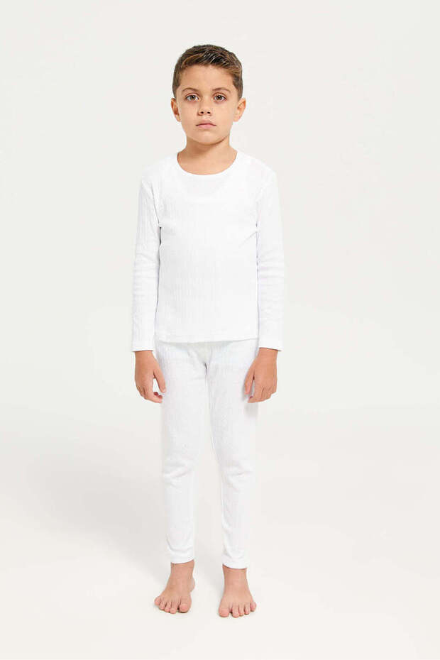 Boys White Solid Thermal Set (2 Piece)