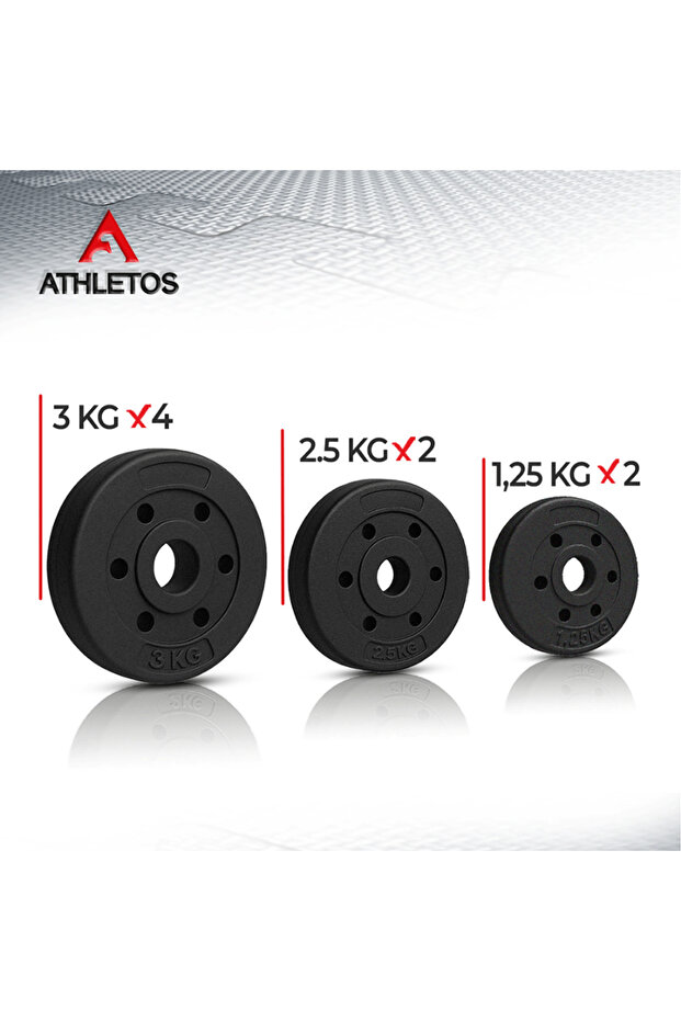 Set of 2 adjustable dumbbells, 20 kg, (4x3, 2x2.5, 2x1.25Kg), connector bar , Red/Black - 6