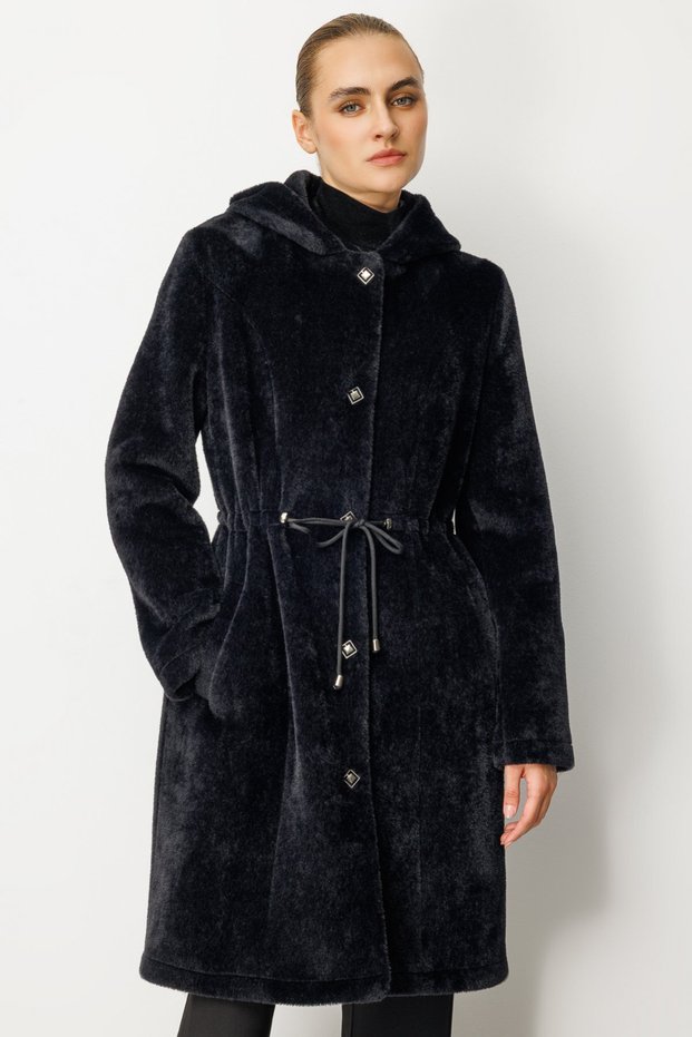 Drawstring Plush Women's Coat 6077