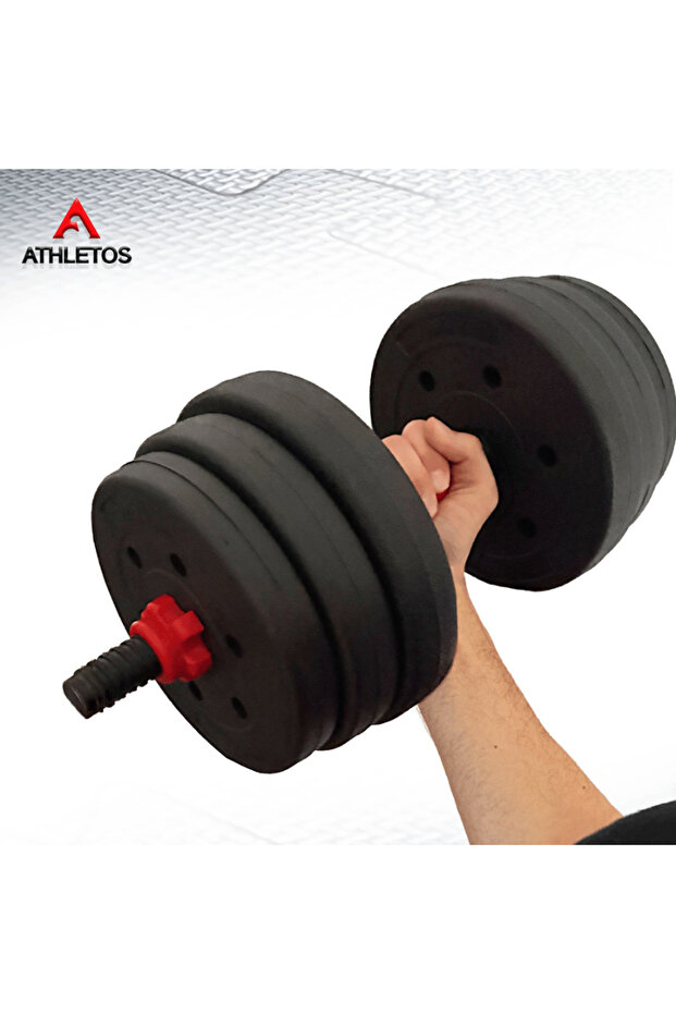 Set of 2 adjustable dumbbells, 20 kg, (4x3, 2x2.5, 2x1.25Kg), connector bar , Red/Black - 8
