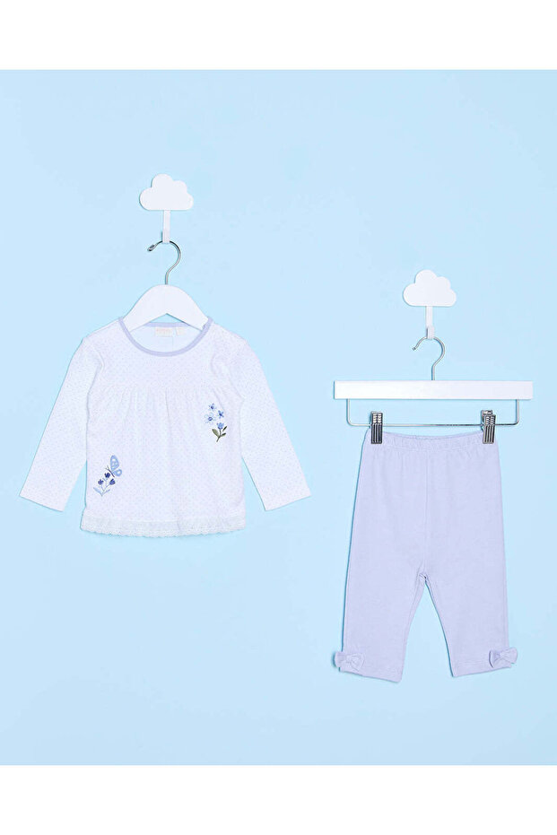 Baby White And Lilac Sleepsuit Set (2 Piece)