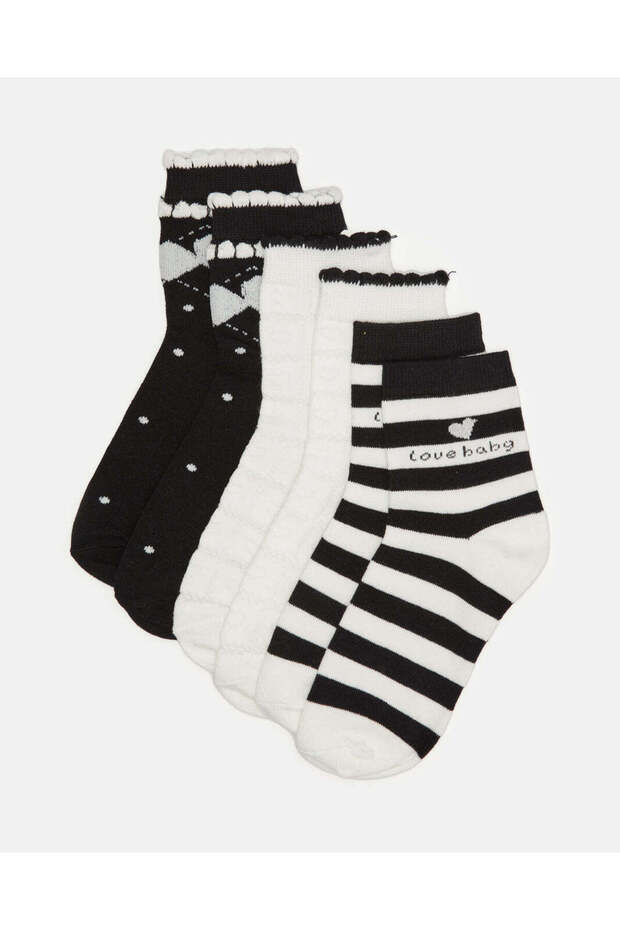 Senior Girls Black And White Socks (3 Pairs)