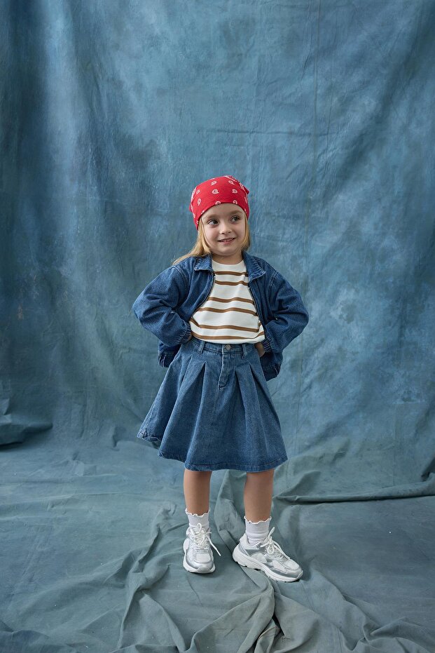 Denim Pileli Etek - mavi - 3