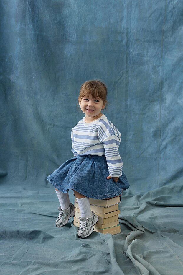 Çizgili Sweat - mavi - 2