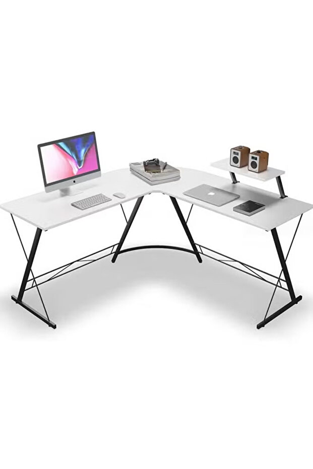 2-in-1 Adjustable Gaming Chair Set with Cushion and Headrest, and L-Shaped Computer Desk and Table - 5