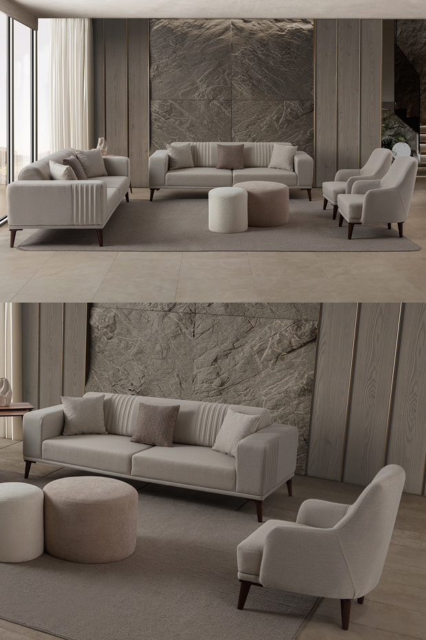 Regnar 3+3+1+1 Koltuk Takımı Krem - 1