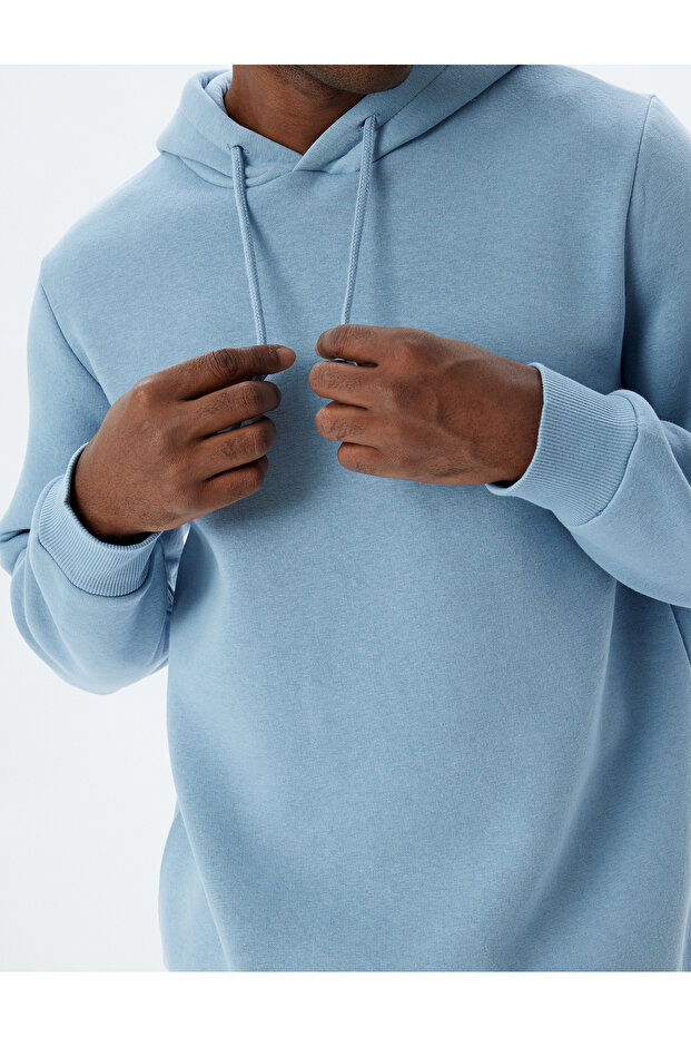 Şardonlu Pamuk Karışımlı Basic Kapşonlu Sweatshirt - 5