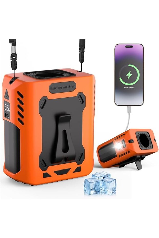 AUTO FAMILY Portable Hanging Waist Fan – Rechargeable Hands-Free Cooling Fan (AF-Orange)