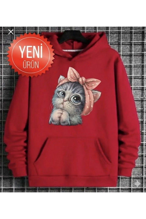 Unisex Oversized Women'S/Men's Hooded Sweatshirt with Cat Print