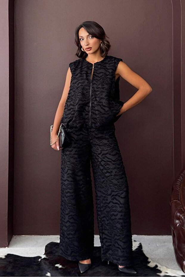 Jacquard Woven Trousers Black
