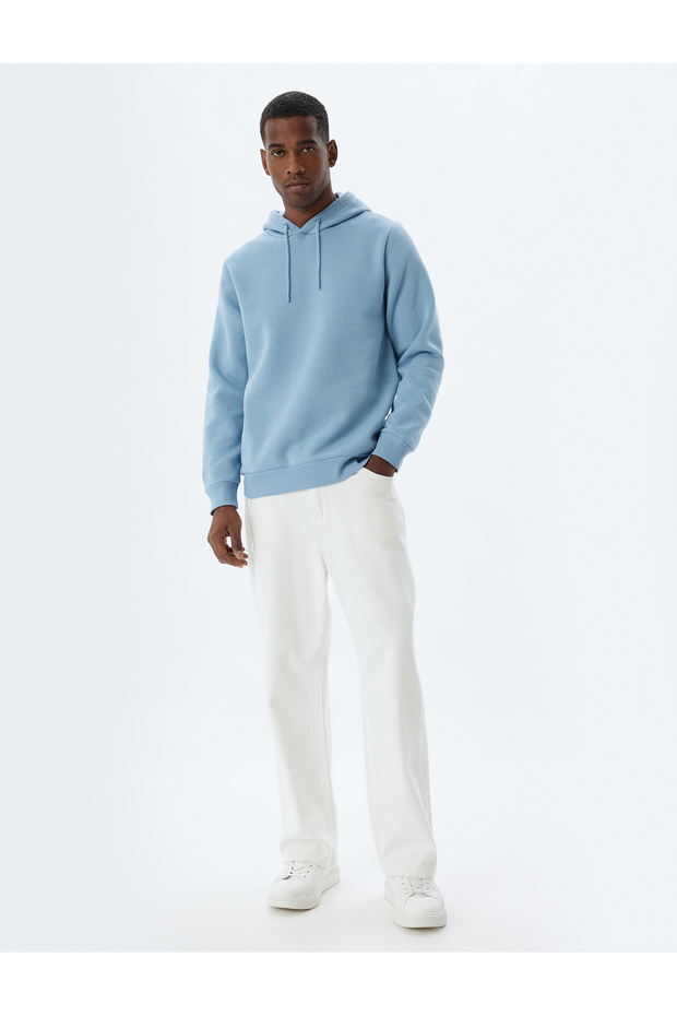 Şardonlu Pamuk Karışımlı Basic Kapşonlu Sweatshirt - 2