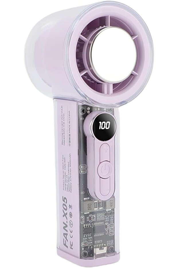 Portable Handheld Fan - Rechargeable with Digital Display & Adjustable Speed (AF- PINK)