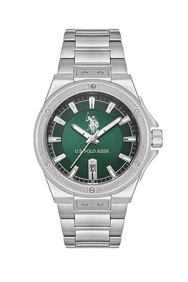 Fundamental Men's 42mm Silver Watch with Green Dial, Chronograph & Stainless Steel B