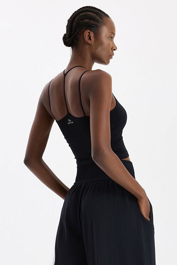 Double String Strap Padded Tank Top Black - 6