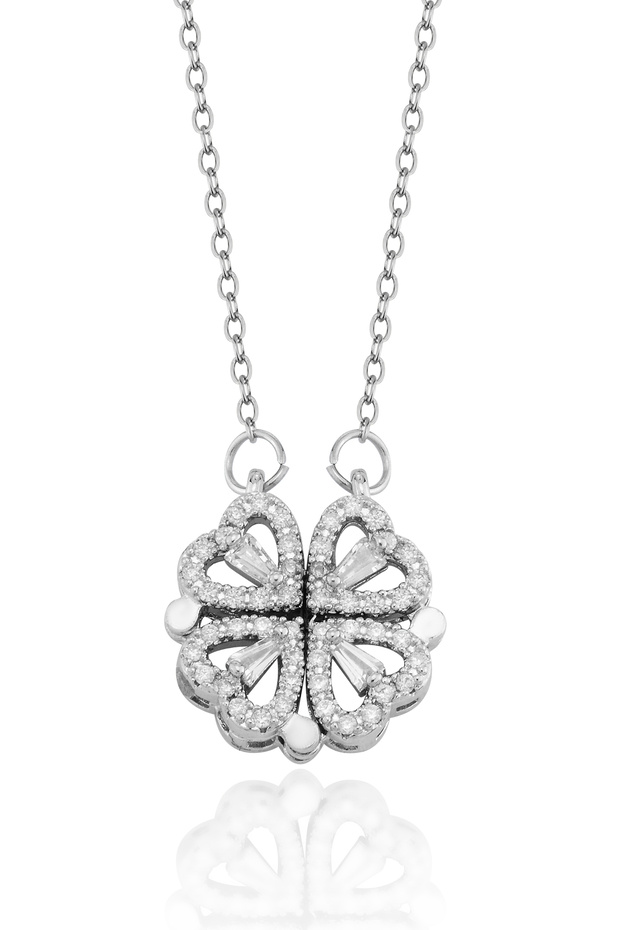 Zircon Stone Clover Necklace – Stainless Steel Women's Luck Necklace Silver Color