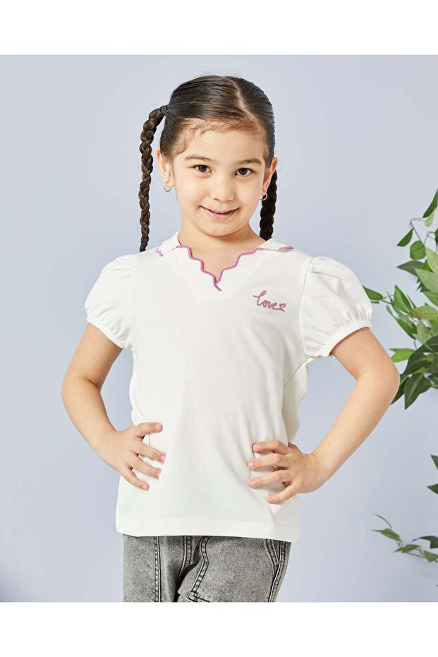 Girls White Collared Casual Top