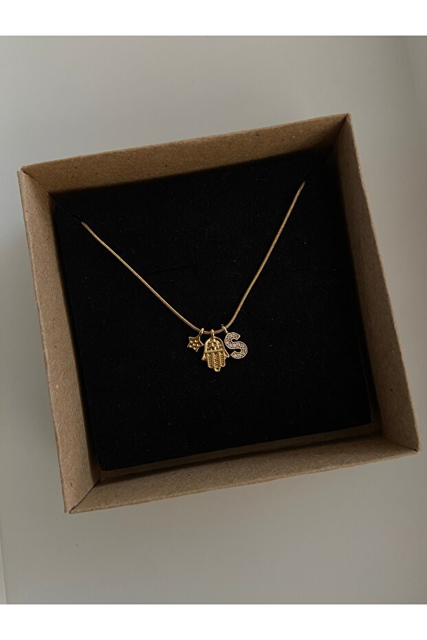 Harf Charm Çelik Kolye - 1