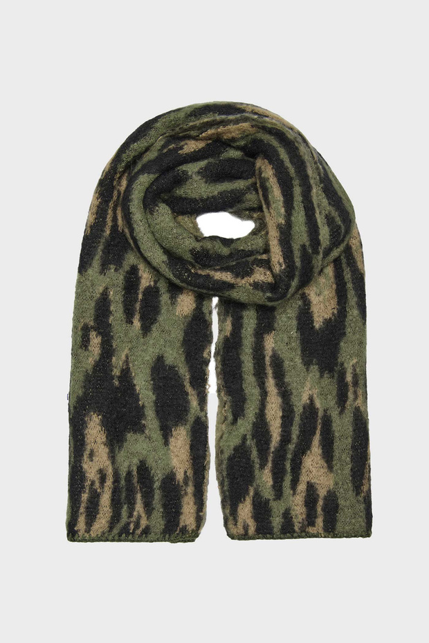 Women's Patterned Soft Textured Knitted Scarf 15350197 Khaki