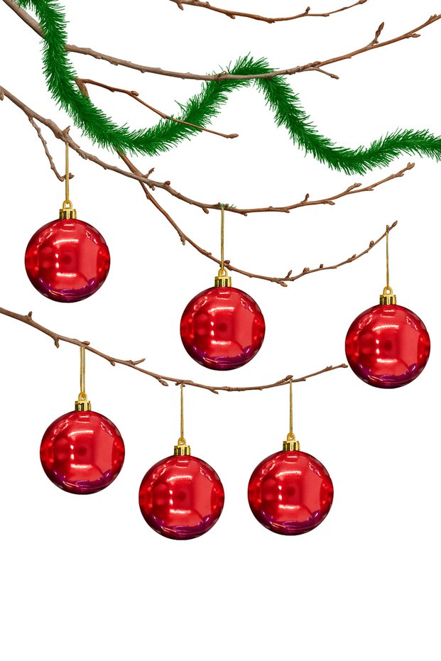 6 Pieces 10 cm Shiny Christmas Tree Ornament Cute Ball Red